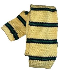 Robert Steward Knitted Men Tie  Yellow & Black Green Stripes 100% Cotton 51” L